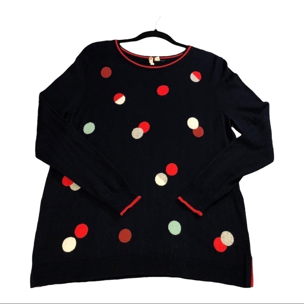 WHITE STUFF Womens Navy Wool Blend Dots Long Sleeve Tunic Sweater Sz 14